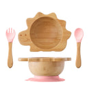 Kit Alimentação com Pratinho e Talheres de Bambu e Silicone com Ventosa