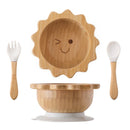 Kit Alimentação com Pratinho e Talheres de Bambu e Silicone com Ventosa