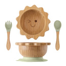 Kit Alimentação com Pratinho e Talheres de Bambu e Silicone com Ventosa