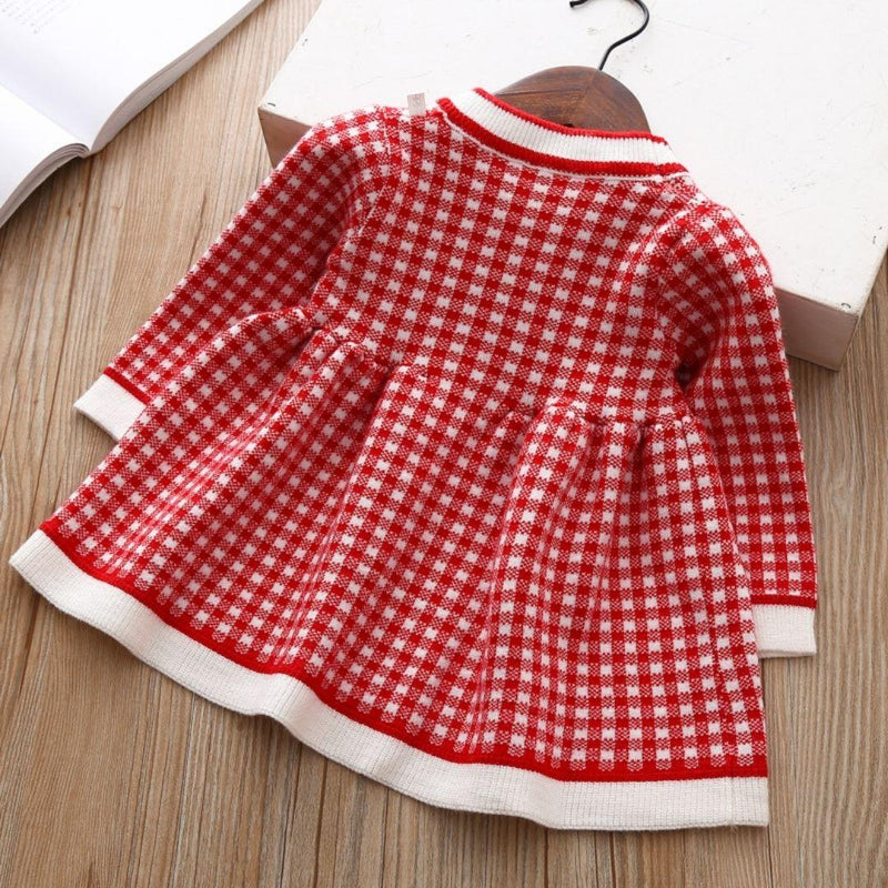 Vestido Tricotado em Algodão Fino Manga Longa