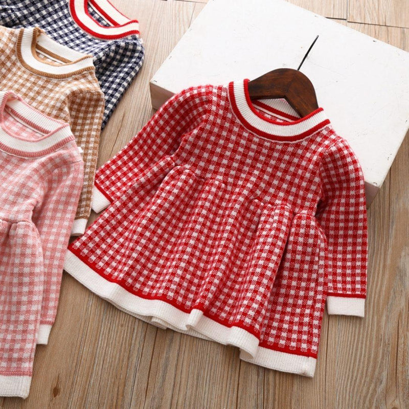 Vestido Tricotado em Algodão Fino Manga Longa