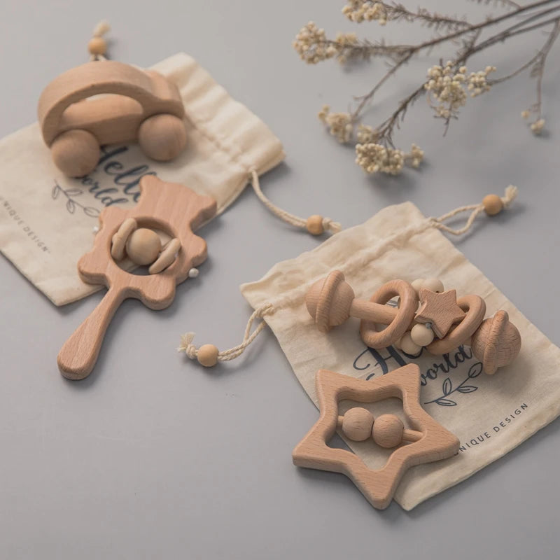 Kit Chocalhos e Mordedores Montessori em Madeira