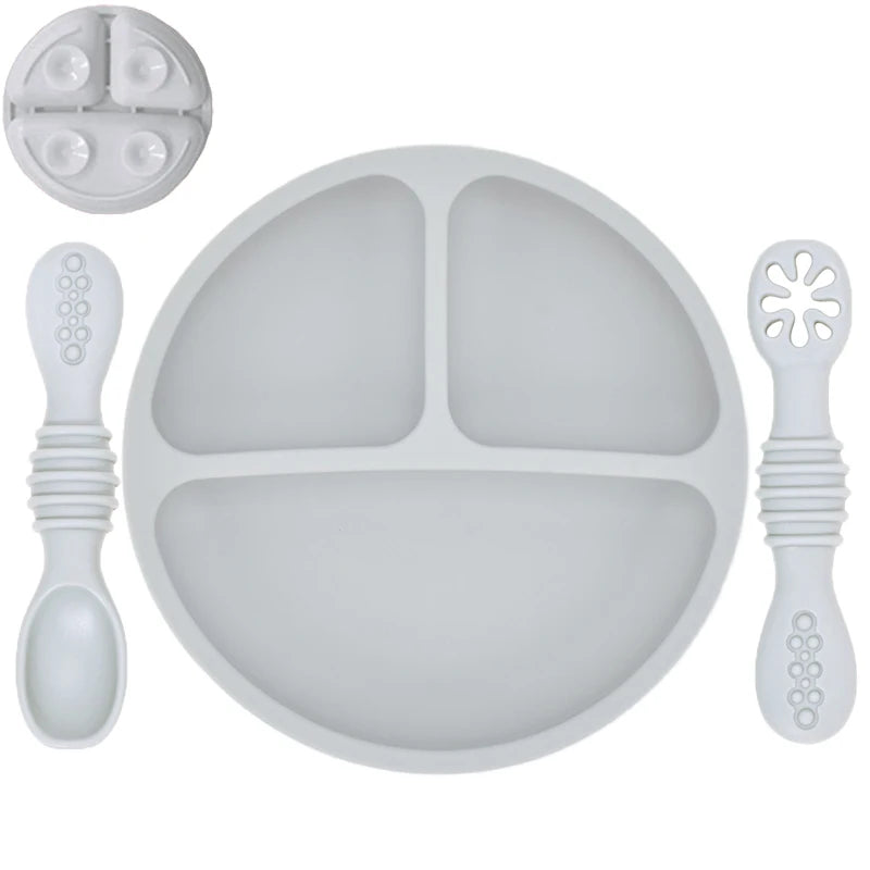 Kit Infantil de Pratinho e Colher em Silicone com Ventosa – Smile Retro