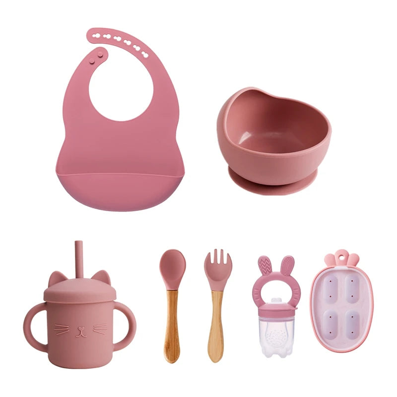 Kit Alimentação com Pratinho e Talheres em Silicone com Ventosa + Jogo de Refeição