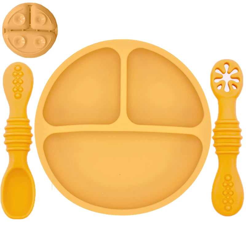 Kit Infantil de Pratinho e Colher em Silicone com Ventosa – Smile Retro