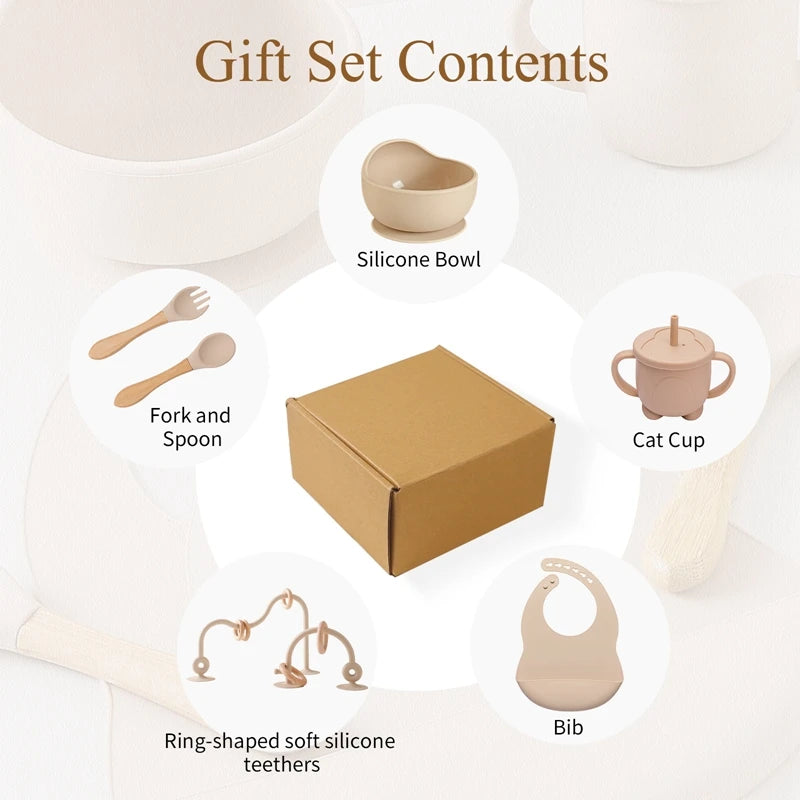 Kit Alimentação com Pratinho e Talheres em Silicone com Ventosa + Jogo de Refeição
