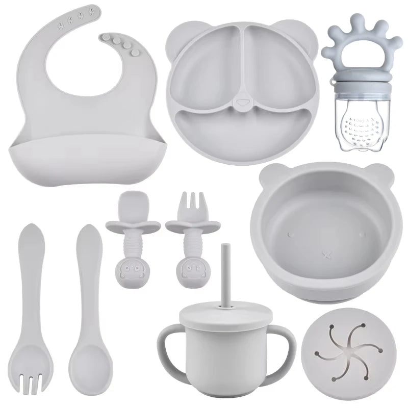 Kit Alimentação Infantil em Silicone – 9 Peças Antiderrapantes
