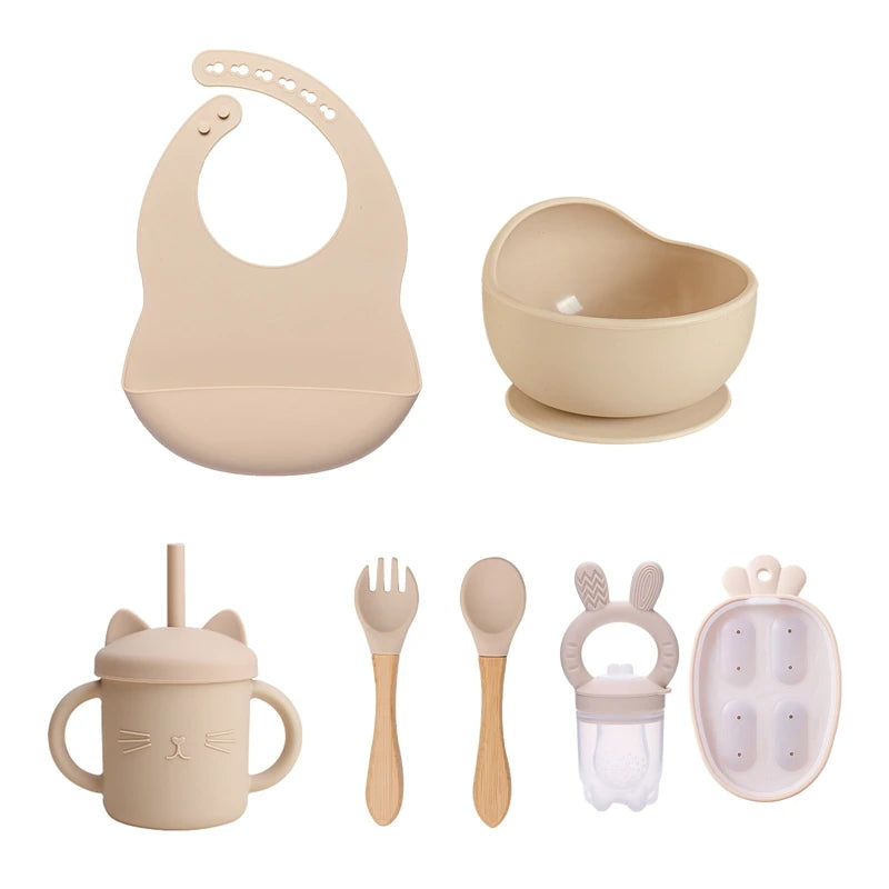 Kit Alimentação com Pratinho e Talheres em Silicone com Ventosa + Jogo de Refeição