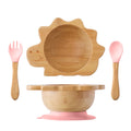 Kit Alimentação com Pratinho e Talheres de Bambu e Silicone com Ventosa