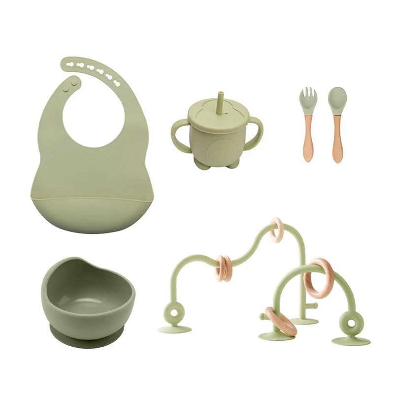 Kit Alimentação com Pratinho e Talheres em Silicone com Ventosa + Jogo de Refeição