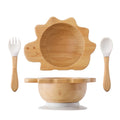 Kit Alimentação com Pratinho e Talheres de Bambu e Silicone com Ventosa