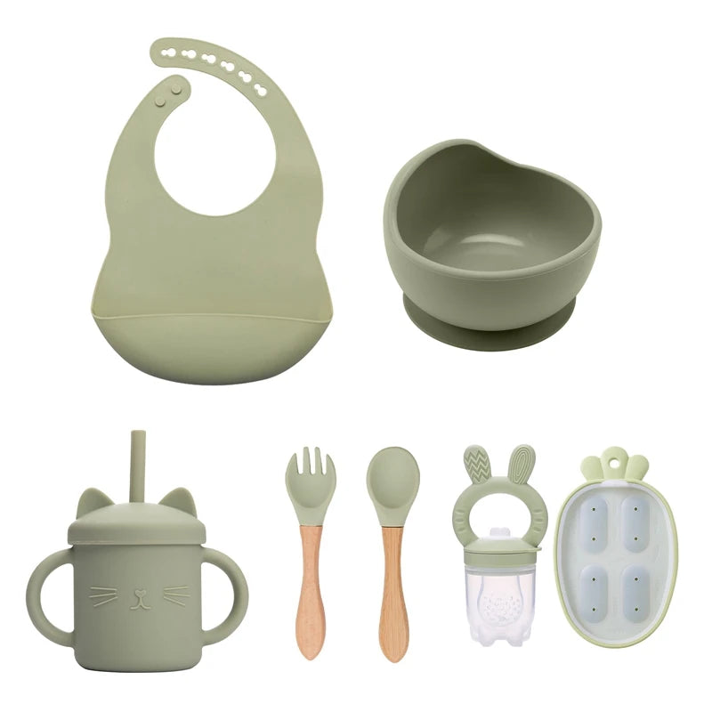 Kit Alimentação com Pratinho e Talheres em Silicone com Ventosa + Jogo de Refeição