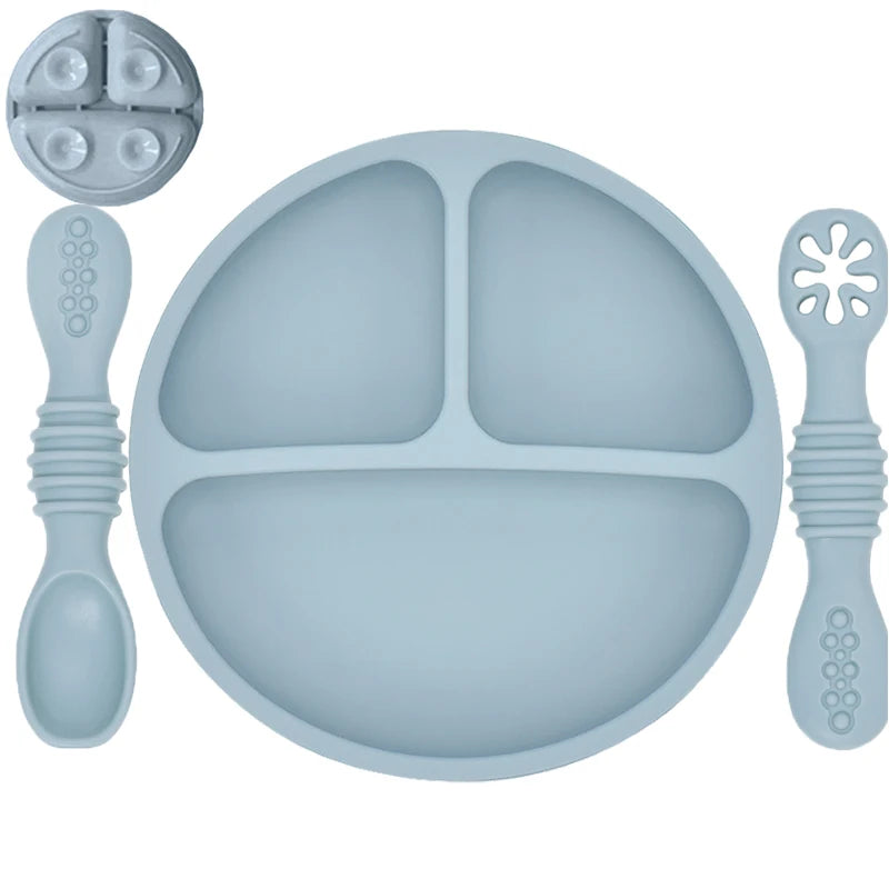 Kit Infantil de Pratinho e Colher em Silicone com Ventosa – Smile Retro