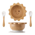 Kit Alimentação com Pratinho e Talheres de Bambu e Silicone com Ventosa