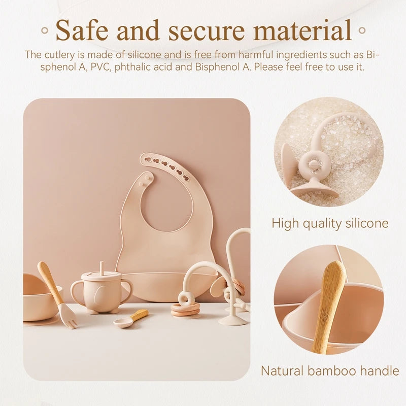 Kit Alimentação com Pratinho e Talheres em Silicone com Ventosa + Jogo de Refeição