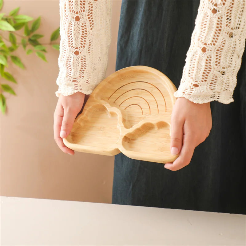Kit Alimentação com Pratinho e Talheres de Bambu e Silicone com Ventosa