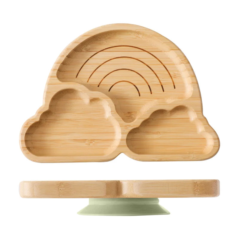 Kit Alimentação com Pratinho e Talheres de Bambu e Silicone com Ventosa