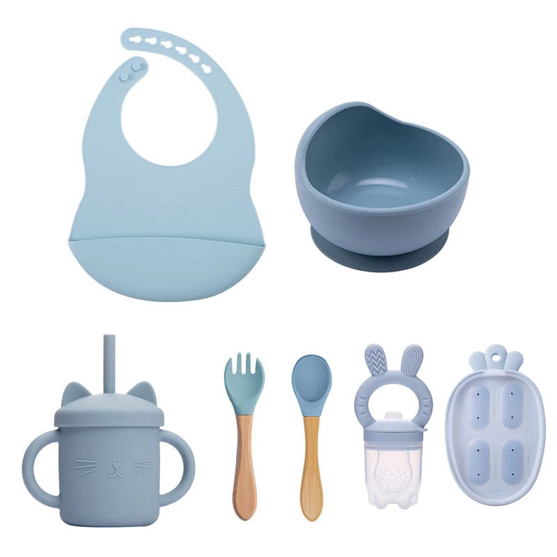 Kit Alimentação com Pratinho e Talheres em Silicone com Ventosa + Jogo de Refeição