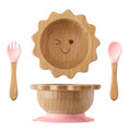 Kit Alimentação com Pratinho e Talheres de Bambu e Silicone com Ventosa