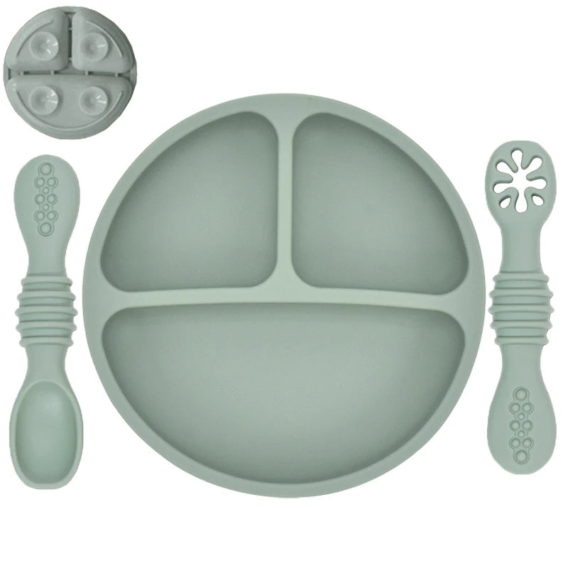 Kit Infantil de Pratinho e Colher em Silicone com Ventosa – Smile Retro