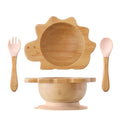 Kit Alimentação com Pratinho e Talheres de Bambu e Silicone com Ventosa