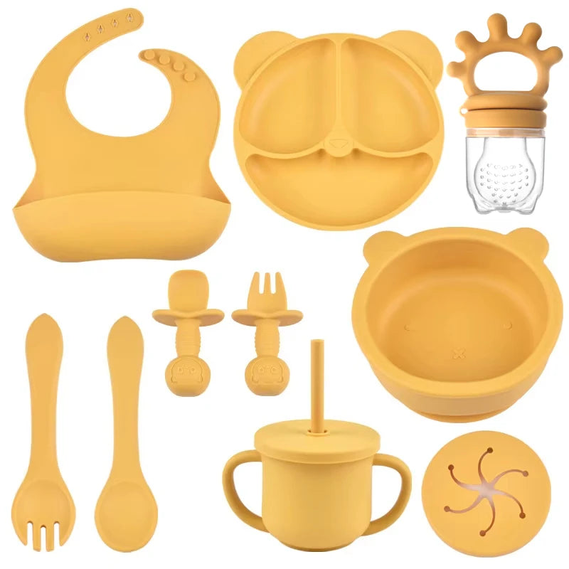 Kit Alimentação Infantil em Silicone – 9 Peças Antiderrapantes