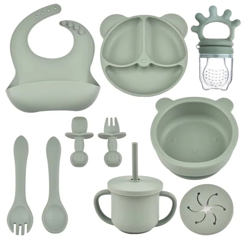 Kit Alimentação Infantil em Silicone – 9 Peças Antiderrapantes