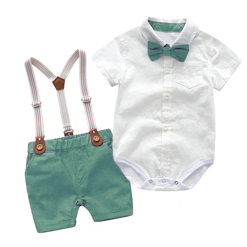 Conjunto Bartolomeu - Camisa Body + Bermuda Suspensório + Gravata Borboleta – Boutique Infantil Les Enfants