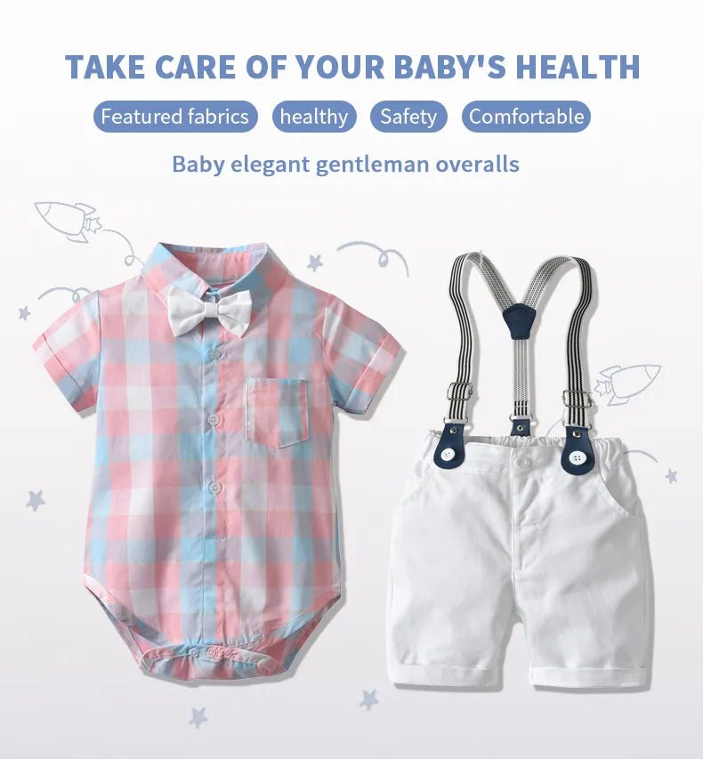 Conjunto Bartolomeu - Camisa Body + Bermuda Suspensório + Gravata Borboleta – Boutique Infantil Les Enfants