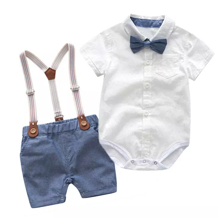 Conjunto Bartolomeu - Camisa Body + Bermuda Suspensório + Gravata Borboleta – Boutique Infantil Les Enfants