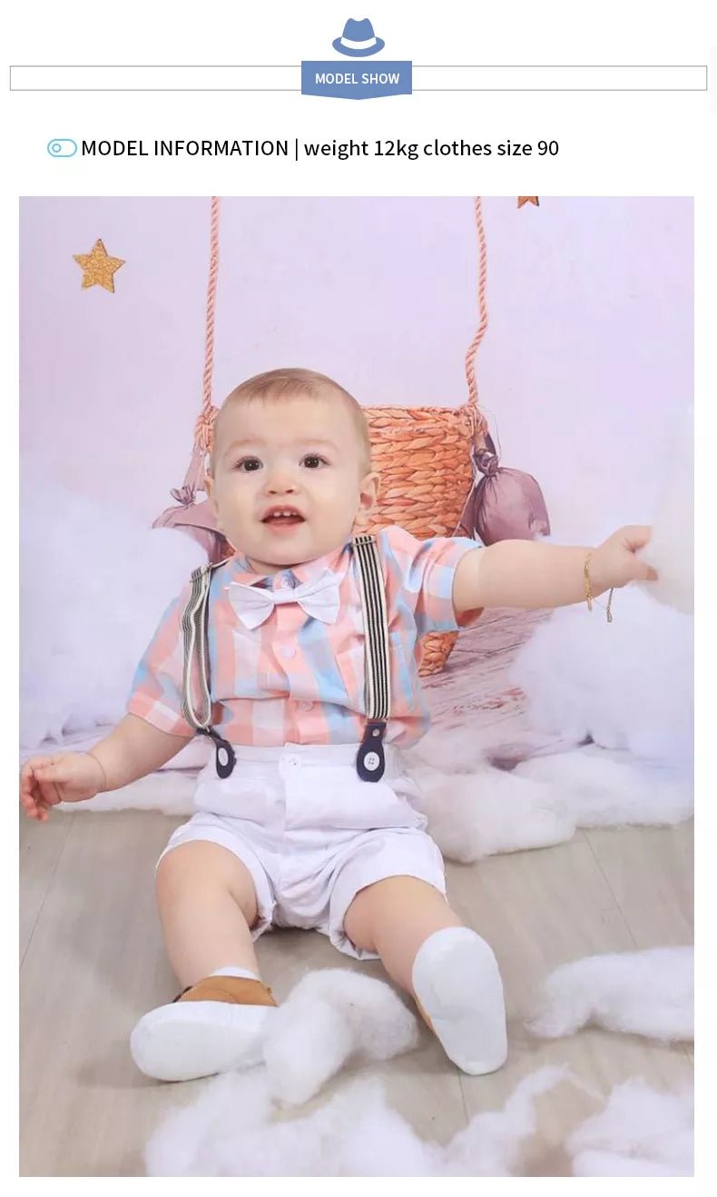 Conjunto Bartolomeu - Camisa Body + Bermuda Suspensório + Gravata Borboleta – Boutique Infantil Les Enfants