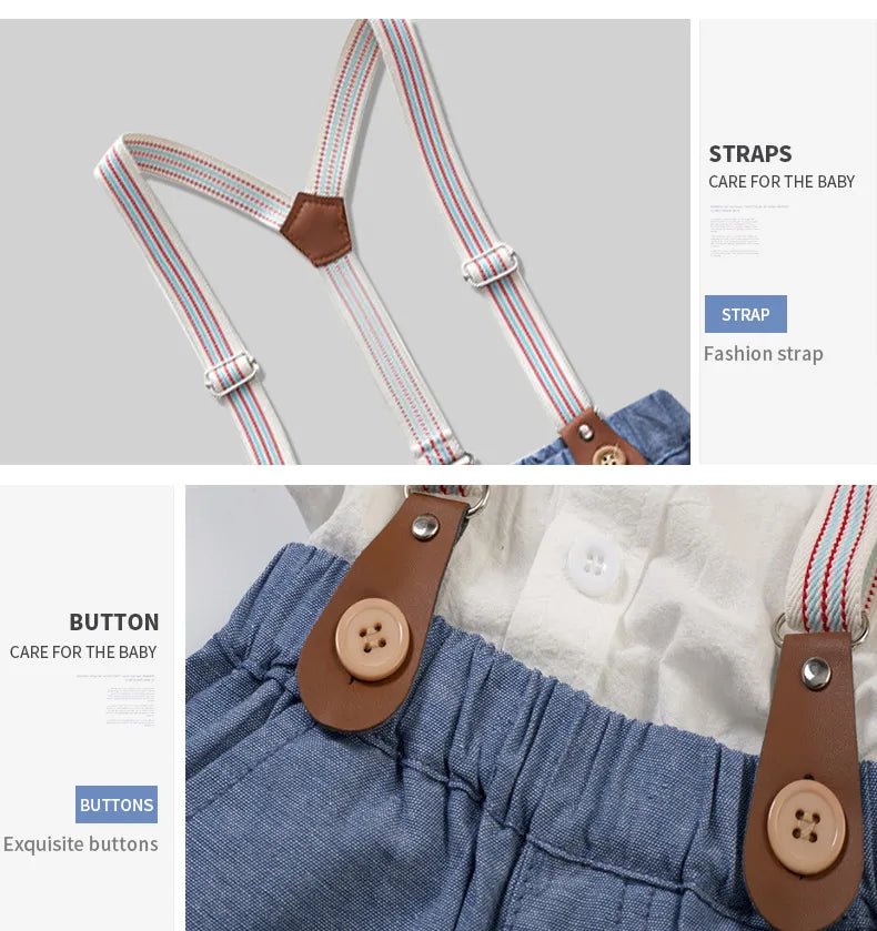 Conjunto Bartolomeu - Camisa Body + Bermuda Suspensório + Gravata Borboleta – Boutique Infantil Les Enfants