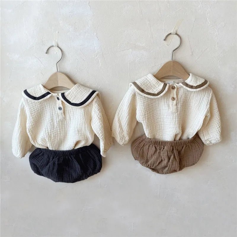 Conjunto Navy com blusa de algodão e bloomer infantil unissex