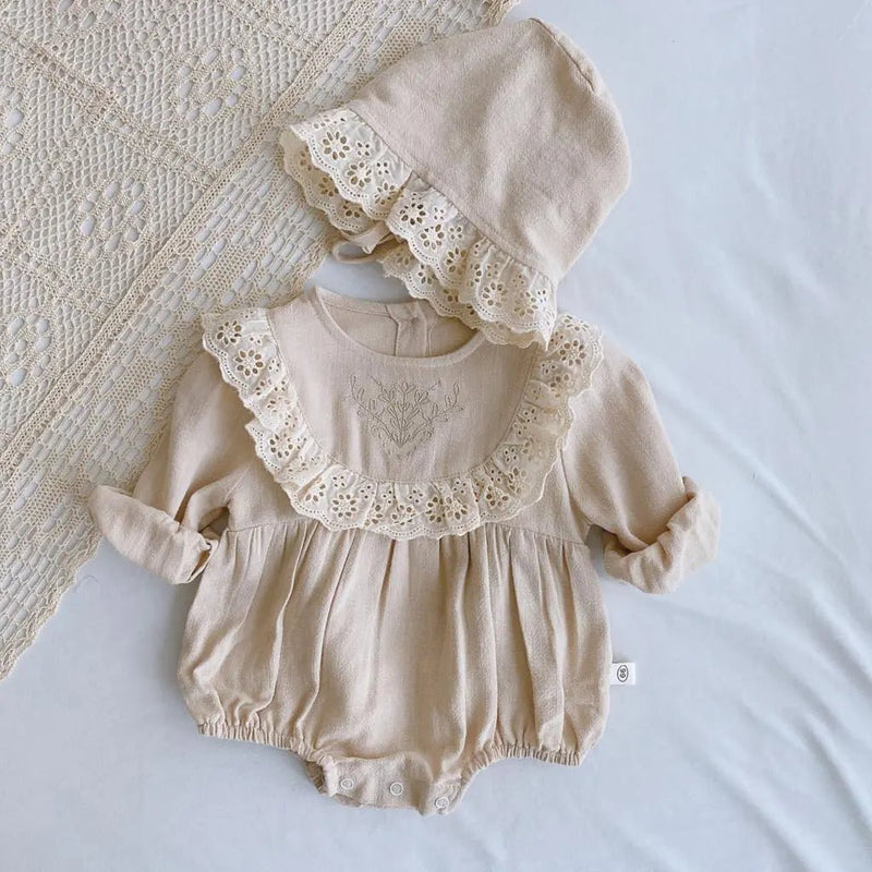 Romper com Touca de Algodão e Linho Carlota – Boutique Infantil Les Enfants