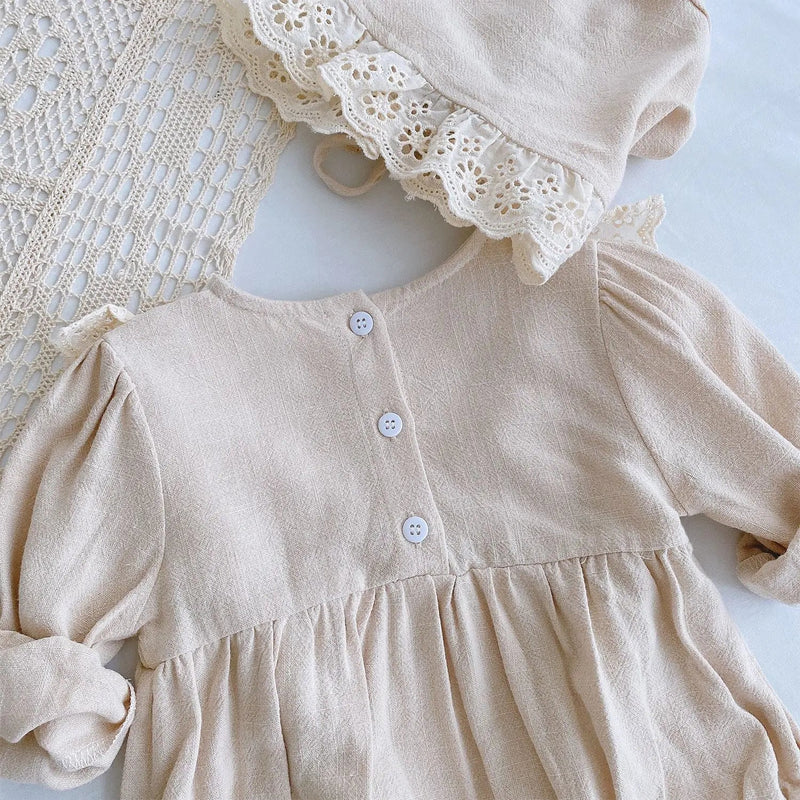Romper com Touca de Algodão e Linho Carlota – Boutique Infantil Les Enfants