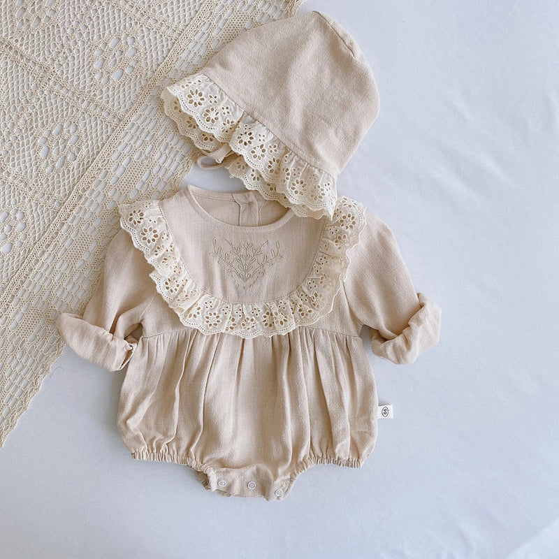Romper com Touca de Algodão e Linho Carlota – Boutique Infantil Les Enfants