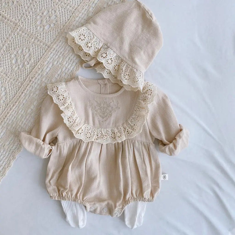 Romper com Touca de Algodão e Linho Carlota – Boutique Infantil Les Enfants