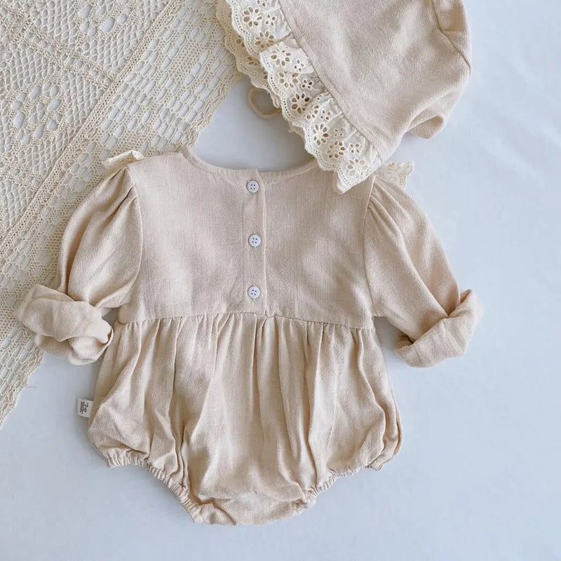Romper com Touca de Algodão e Linho Carlota – Boutique Infantil Les Enfants