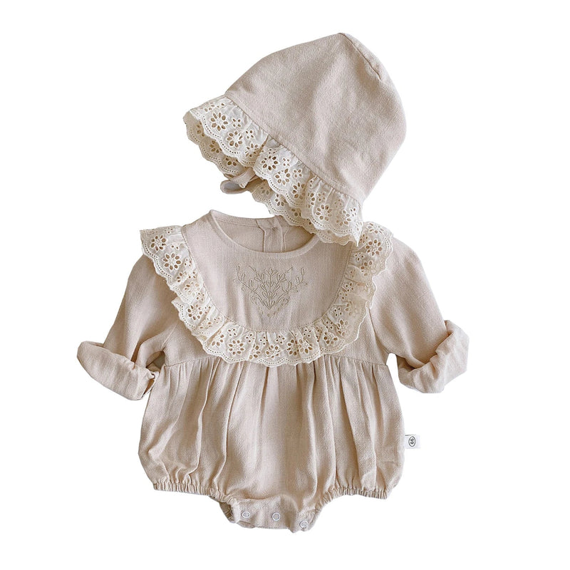 Romper com Touca de Algodão e Linho Carlota – Boutique Infantil Les Enfants