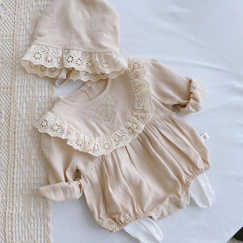 Romper com Touca de Algodão e Linho Carlota – Boutique Infantil Les Enfants