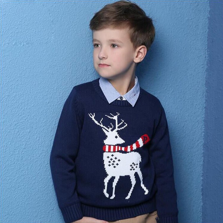 Suéter Tricô Infantil com Rena Bordada – Boutique Infantil Les Enfants