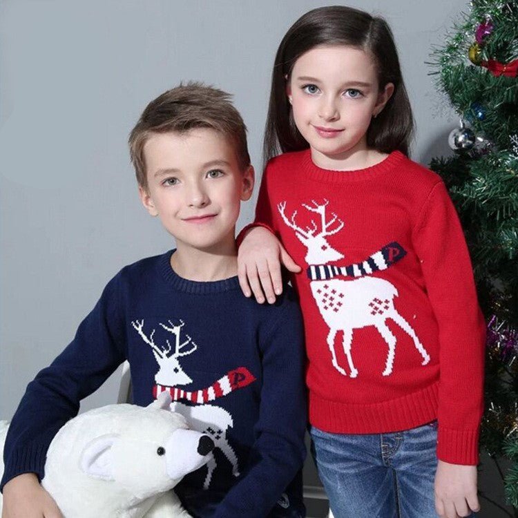 Suéter Tricô Infantil com Rena Bordada – Boutique Infantil Les Enfants